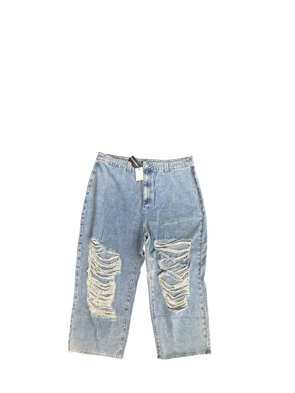 PrettyLittleThing Light Blue Distressed Wide Leg Jeans